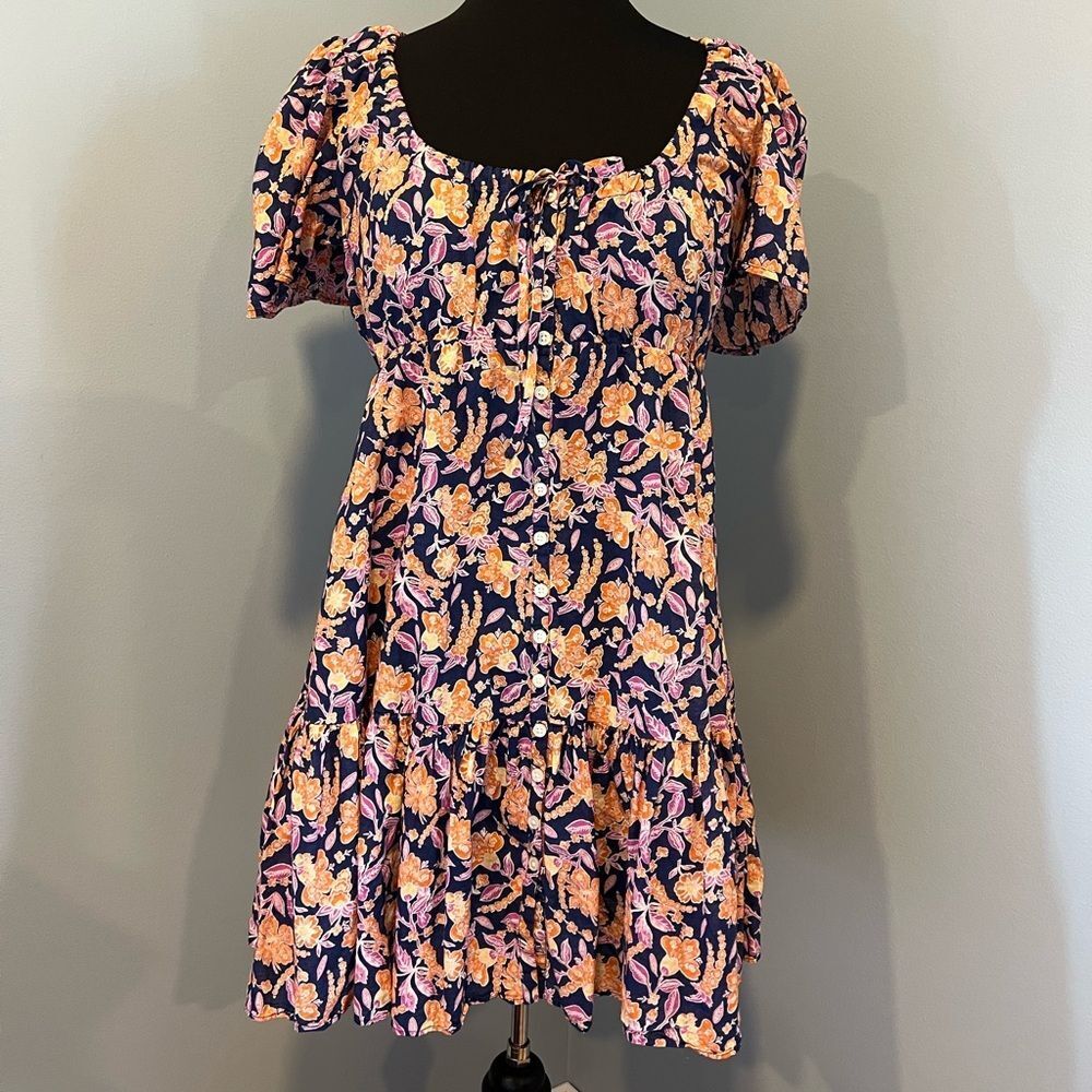 Jcrew Button-front cotton voile beach dress in painted block print